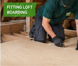 Illustration of loft installer working on boarding